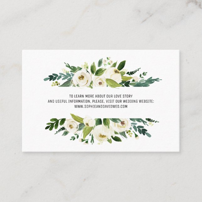 Carte De Visite Aquarelle Blanc Floral Frame Site Mariage (Devant)