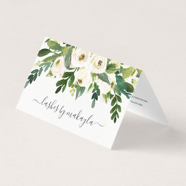 Carte De Visite Aquarelle blanche élégante Lashes Floral (Devant)