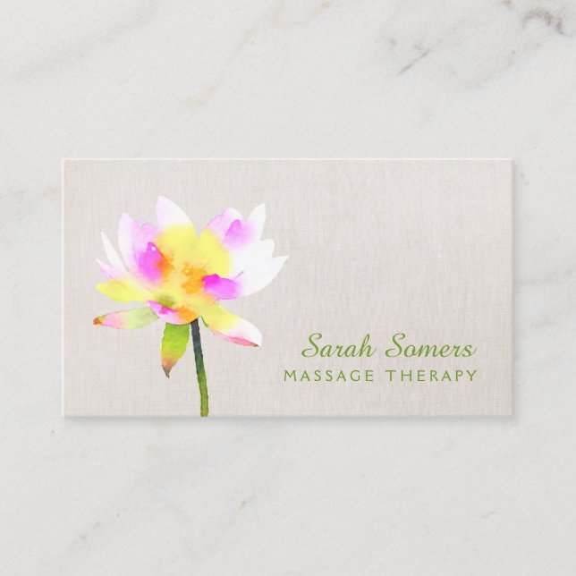 Carte De Visite Aquarelle blanche Lotus Holistic Spa naturel (Devant)