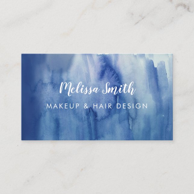 Carte De Visite Aquarelle bleu Abstrait Maquillage Artiste Salon d (Devant)