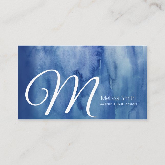 Carte De Visite Aquarelle bleu Abstrait Maquillage Artiste Salon d (Devant)