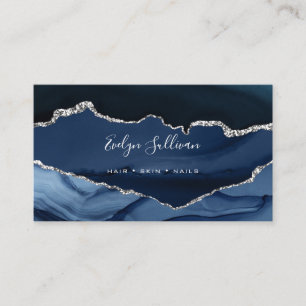 Carte De Visite  aquarelle bleu agate argent veines