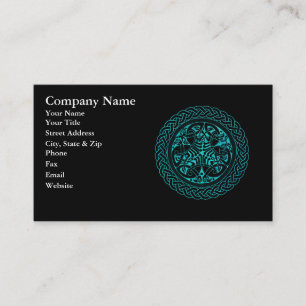 Carte De Visite Aquarelle Bleu Célite Cercle de noeuds avec oiseau