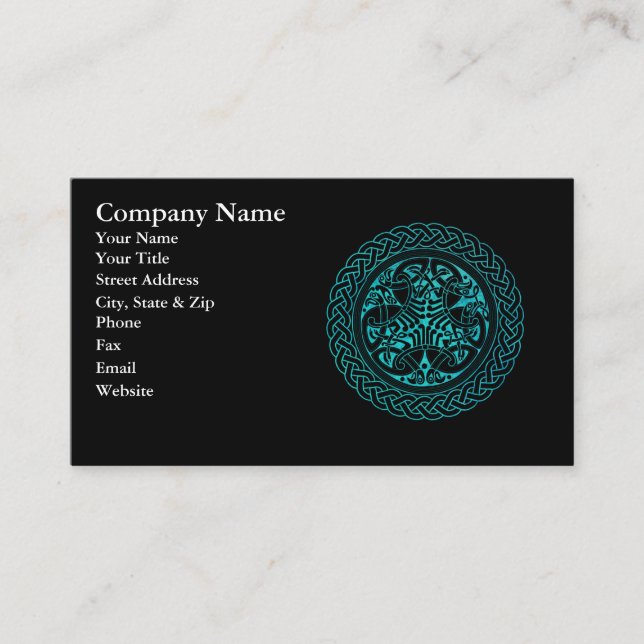 Carte De Visite Aquarelle Bleu Célite Cercle de noeuds avec oiseau (Devant)
