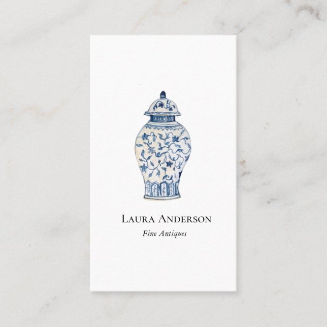 Carte De Visite Aquarelle bleu et blanc Urne (Devant)
