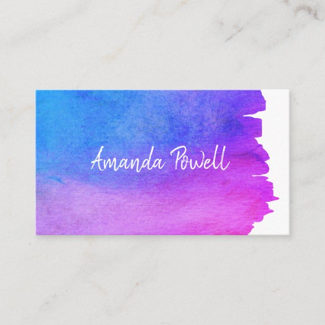 Carte De Visite aquarelle bleu et violet design artistique (Devant)