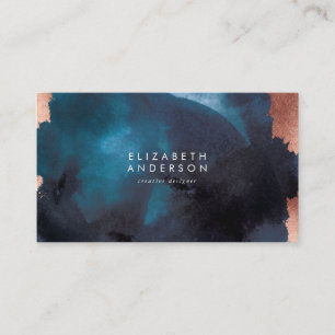 Carte De Visite Aquarelle bleu marine Rose moderne or