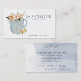 Carte De Visite Aquarelle bleu moderne Floral boulangerie pâtisser