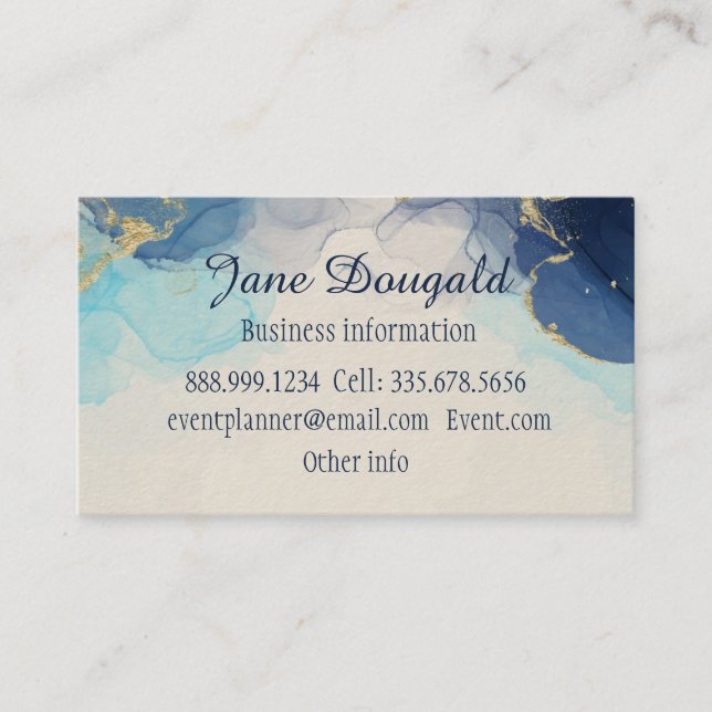 Carte De Visite Aquarelle Bleu Or Moderne Professionnel Élégant (Devant)