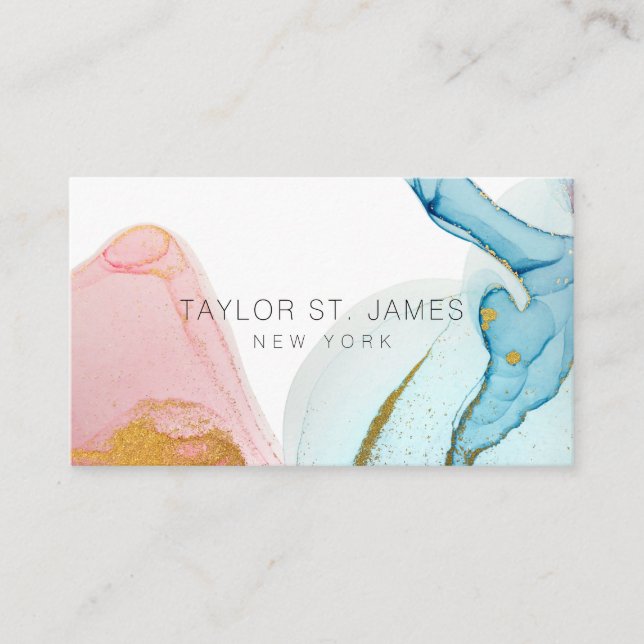 Carte De Visite Aquarelle bleu or Peinture Splatter Business Ca (Devant)
