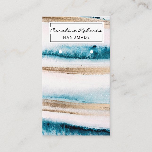Carte De Visite Aquarelle bleu or tendance Boucles d'oreilles arti (Devant)
