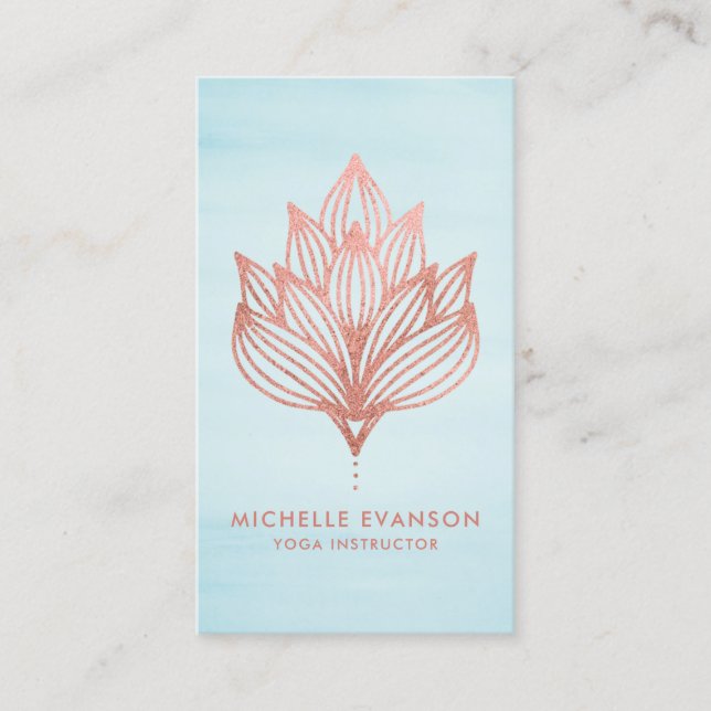 Carte De Visite Aquarelle bleu rose à huile Lotus (Devant)