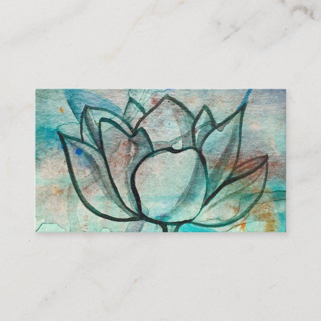 Carte De Visite Aquarelle bleu turquoise Fleur élégant Artsy Lotus (Devant)
