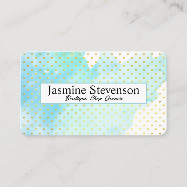 Carte De Visite Aquarelle bleu-vert artistique | Motif de points P (Devant)