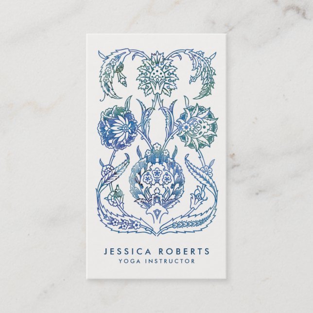 Carte De Visite Aquarelle bleu vert tendance Design floral (Devant)