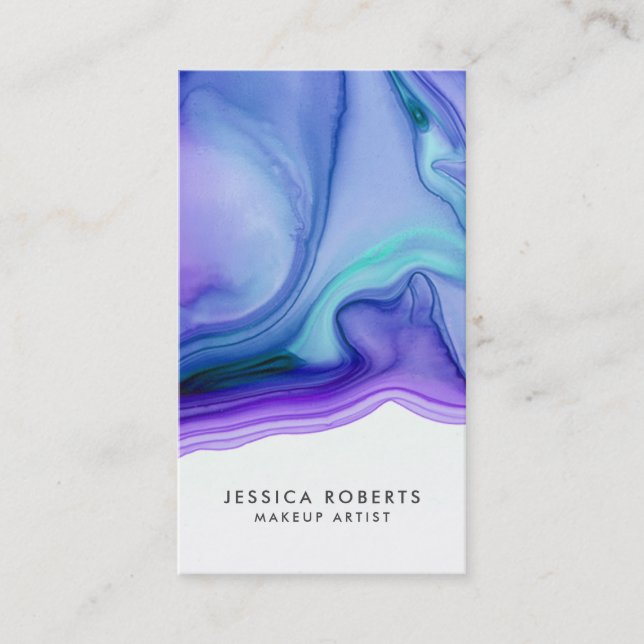 Carte De Visite Aquarelle bleu violet Agate Artiste maquillage (Devant)