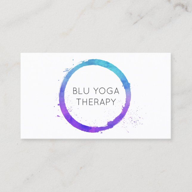Carte De Visite Aquarelle bleu-violet peint en cercle logo (Devant)