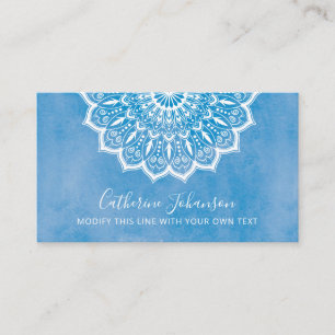 Carte De Visite Aquarelle bleu yoga, mandala dessinée à la main