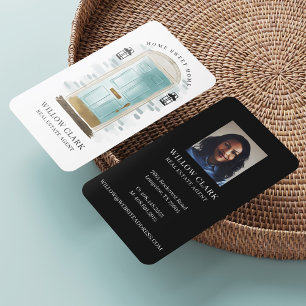 Carte De Visite Aquarelle bleue Agent immobilier de porte avant
