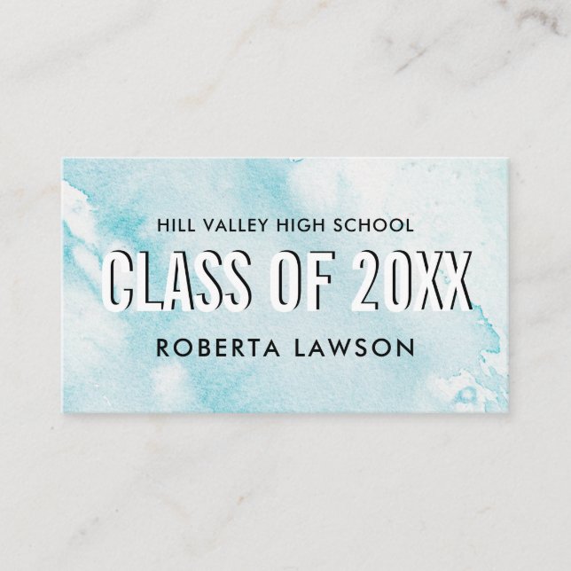 Carte De Visite Aquarelle Bleue Classe Graduation Nom Icône social (Devant)