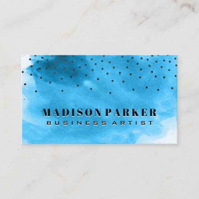 Carte De Visite Aquarelle bleue contemporaine | Points (Devant)