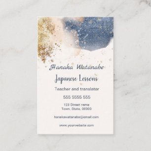 Carte De Visite Aquarelle bleue et or en japonais Tutor