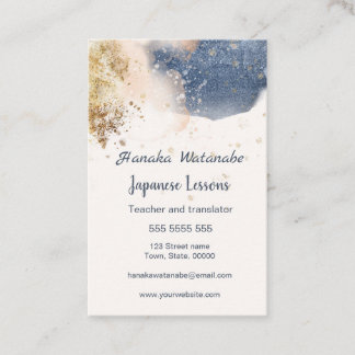 Carte De Visite Aquarelle bleue et or en japonais Tutor