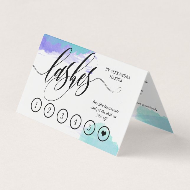 Carte De Visite Aquarelle bleue Lash Artiste Aftercare Loyauté (Devant)