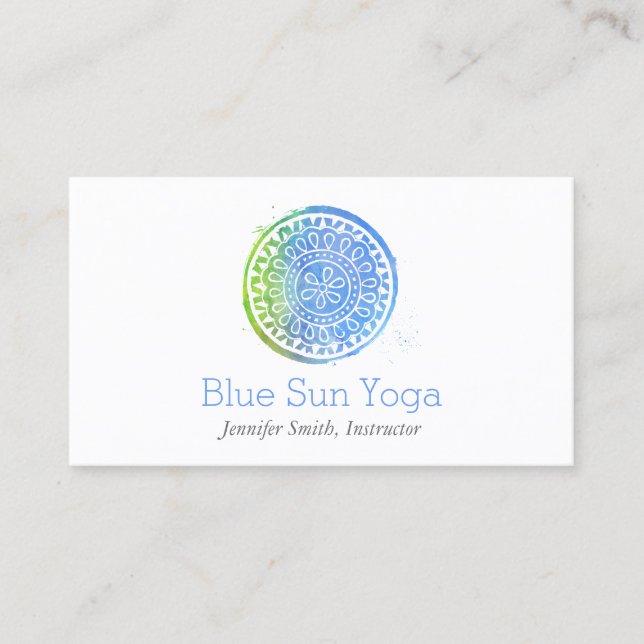 Carte De Visite Aquarelle bleue Mandala Yoga et bien-être (Devant)