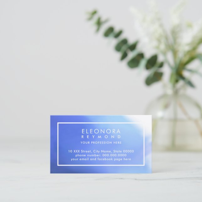 Carte De Visite Aquarelle bleue Ombre (Debout devant)