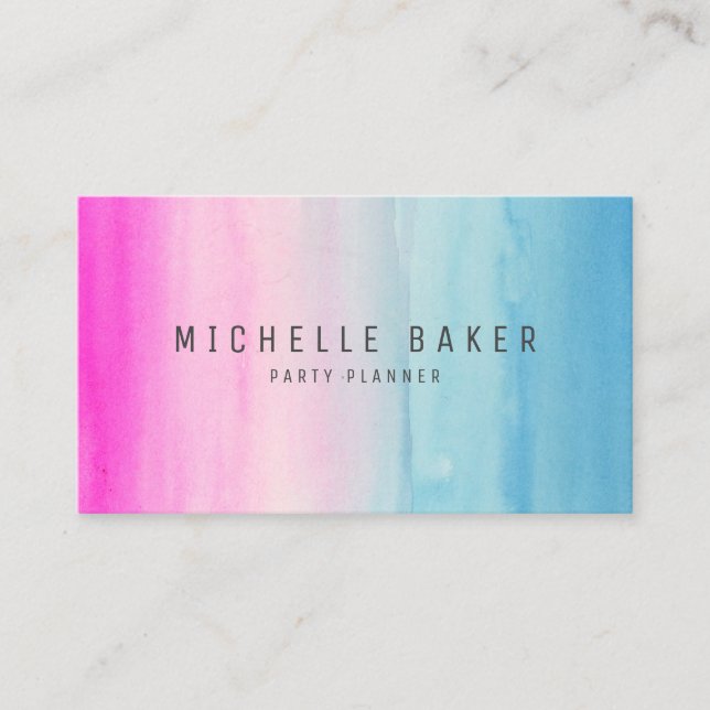 Carte De Visite Aquarelle bleue rose Ombre d'organisateur (Devant)