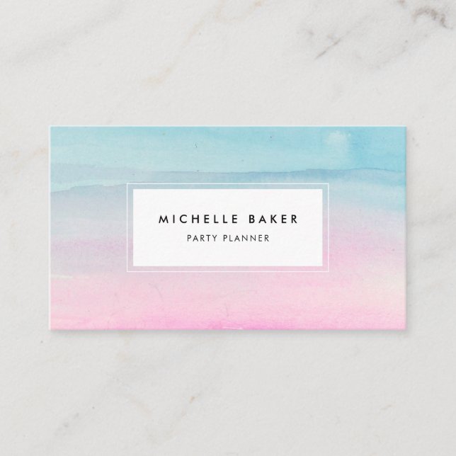 Carte De Visite Aquarelle bleue rose Ombre moderne (Devant)