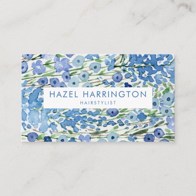 Carte De Visite Aquarelle bleue scannable QR Code personnalisé Flo (Devant)