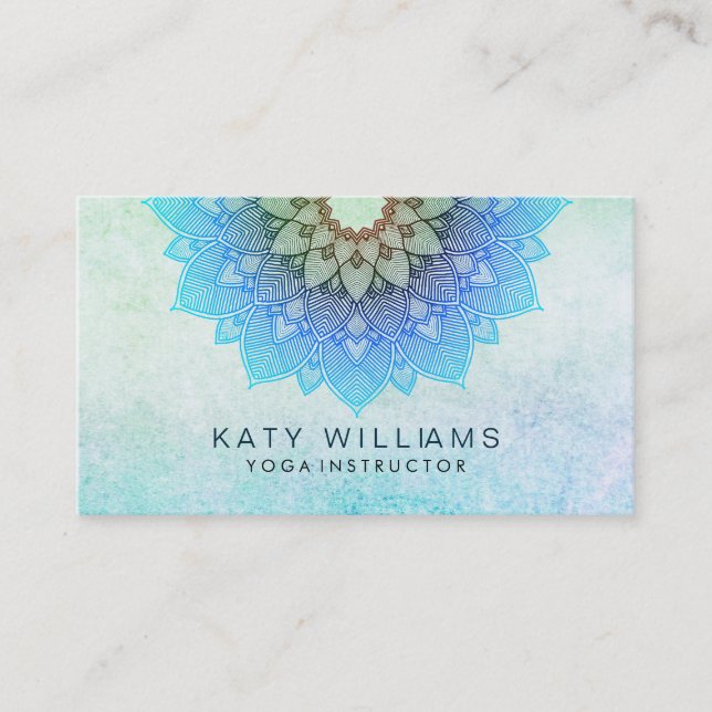 Carte De Visite Aquarelle bleue turquoise de fleur de Lotus (Devant)