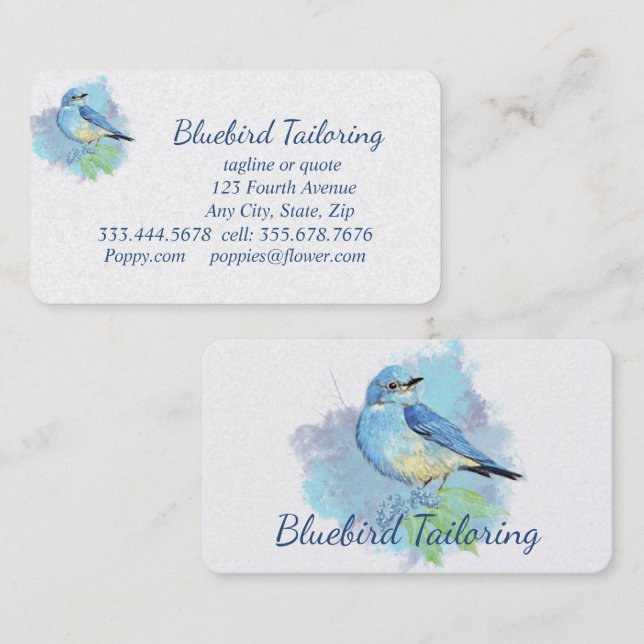 Carte De Visite Aquarelle Bluebird Custom Tailoring Couture (Devant / Derrière)