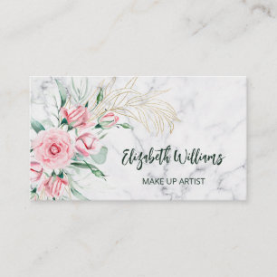 Carte De Visite Aquarelle Blush Floral Marbre   Code QR