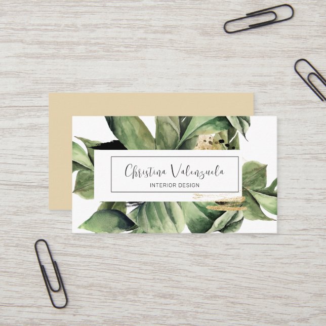 Carte De Visite Aquarelle botanique moderne Vert professionnel (Devant/Arrière en situation)