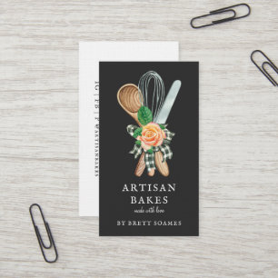 Carte De Visite Aquarelle boulangerie Cuisine Ustensiles Noir