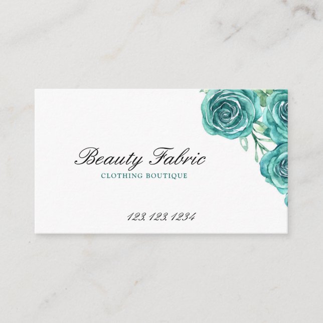 Carte De Visite Aquarelle Boutique de mode Roses Turquoises (Devant)