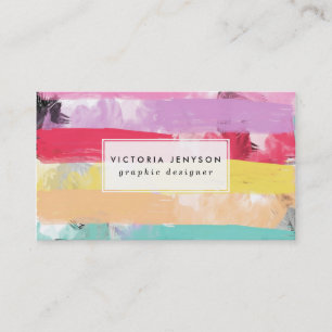 Carte De Visite Aquarelle Bright Candy Pastel Rayures Abstraites