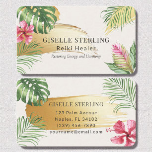 Carte De Visite Aquarelle broyée Reiki Healer Tropical Gold