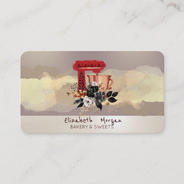 Carte De Visite Aquarelle Brush Stroke Fleurs noires Mélangeur de  (Devant)