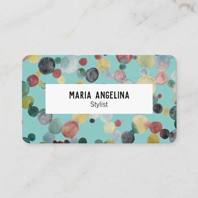 Carte De Visite Aquarelle Bubbles Spots & Dots Rose Bleu Vert (Devant)