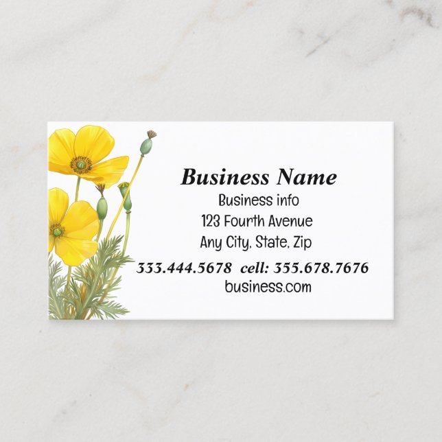 Carte De Visite Aquarelle California Poppy Garden State Flower (Devant)