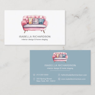 Carte De Visite Aquarelle Canapé rose Design d'intérieur Accueil M