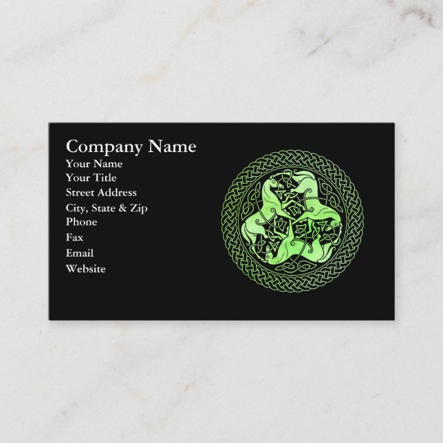 Carte De Visite Aquarelle Cercle de noeud celtique vert avec cheva (Devant)