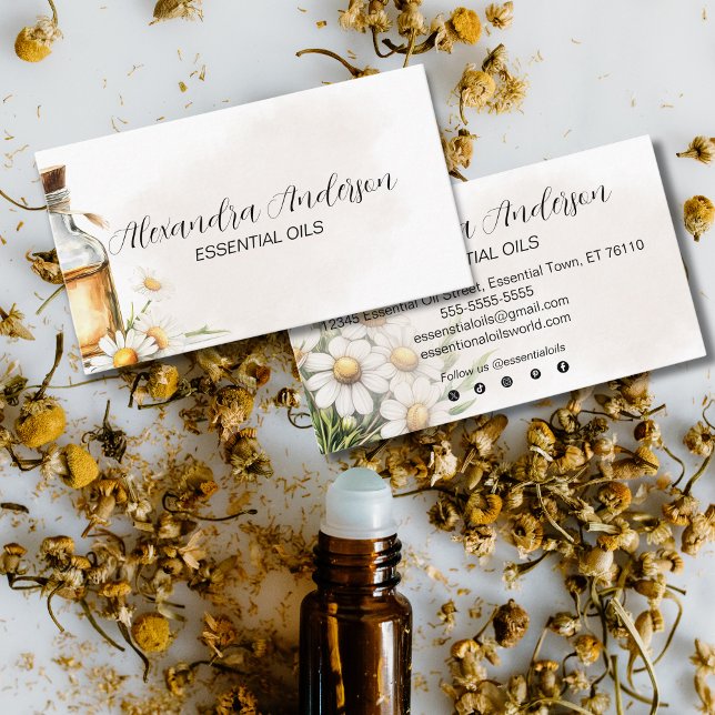Carte De Visite Aquarelle Chamomille Huiles Essentielles Florales (Watercolor Chamomile Essential Oils Floral Business Card)