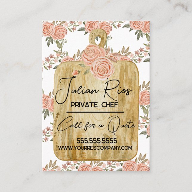 Carte De Visite Aquarelle Chef Cuisinier Coupe Plante Florale (Devant)