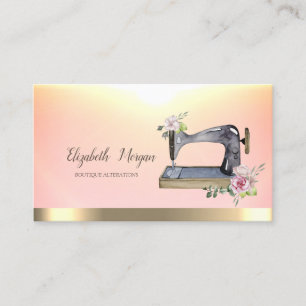 Carte De Visite Aquarelle Chic Machine à coudre Flower Gold Stripe