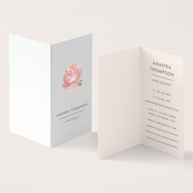 Carte De Visite Aquarelle Chic Rose rose rose (Intérieur et extérieur)